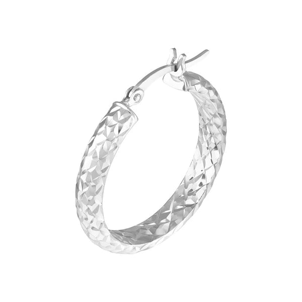 Sterling Silver 4mm x 25mm Diamond-Cut Hoop Earrings