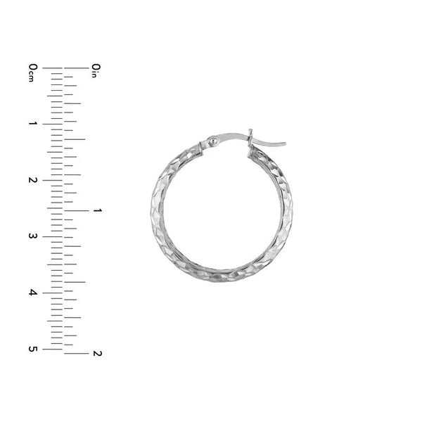 Sterling Silver 4mm x 25mm Diamond-Cut Hoop Earrings