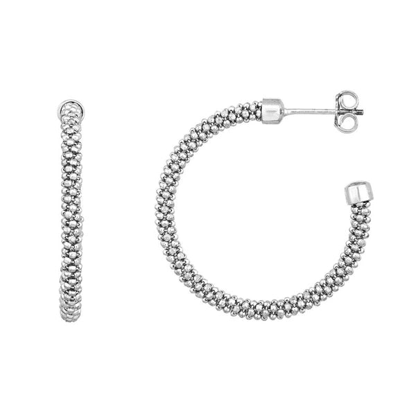 Plated Sterling Silver Beaded Hoop Earrings