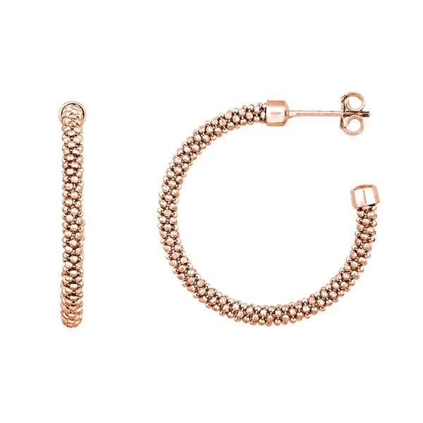 Plated Sterling Silver Beaded Hoop Earrings