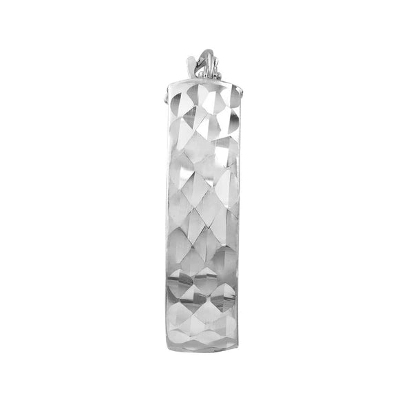 Plated Sterling Silver Diamond-Cut Patterned Oval Hoops