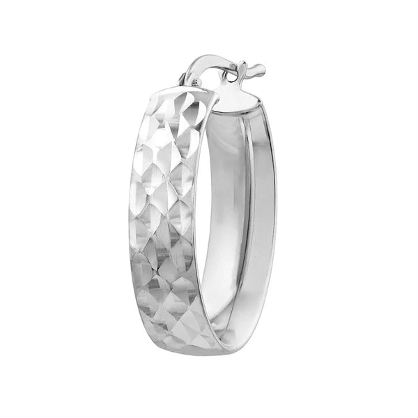 Plated Sterling Silver Diamond-Cut Patterned Oval Hoops