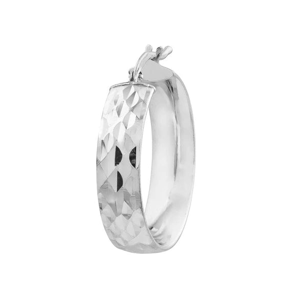 Plated Sterling Silver Diamond-Cut Patterned Hoop Earrings