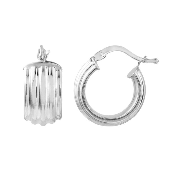 Plated Sterling Silver Ribbed Baby Hoop Earrings