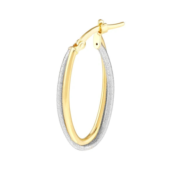 Two-Tone Polished/Laser Twist Oval Hoops