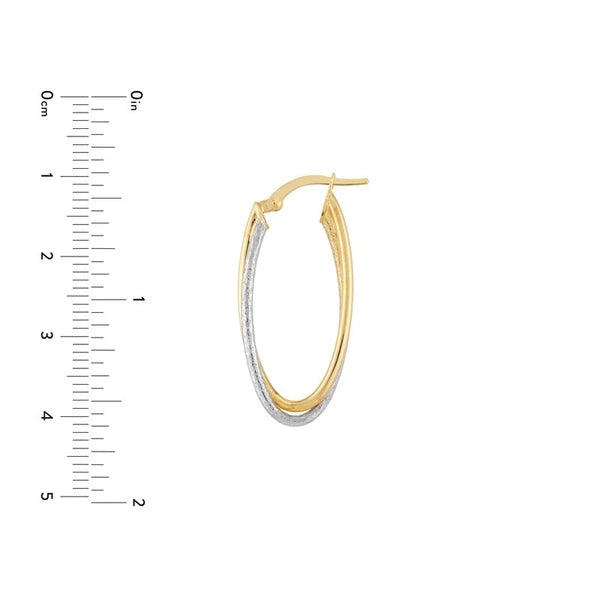 Two-Tone Polished/Laser Twist Oval Hoops