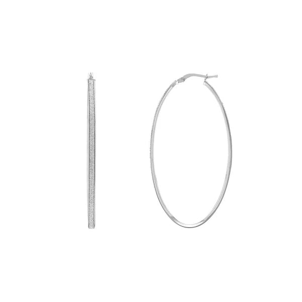 Plated Sterling Silver Long Oval Sparkle Hoops