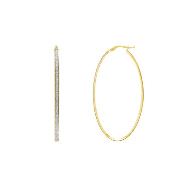 Plated Sterling Silver Long Oval Sparkle Hoops