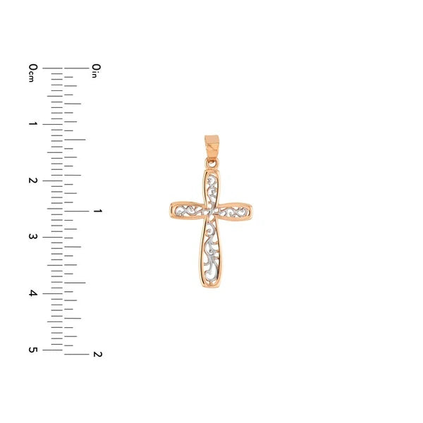 Rose Two-tone Framed Vine Cross Pendant