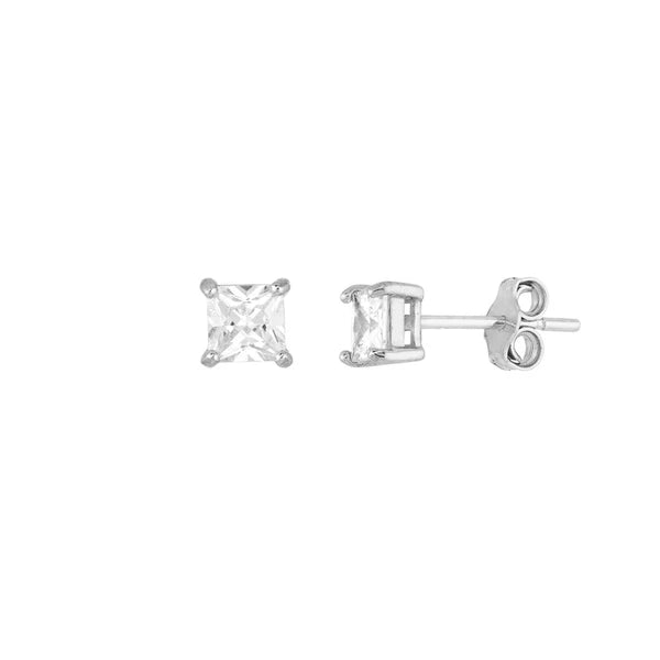 Sterling Silver 4mm Square CZ Stud Earrings on Post Back