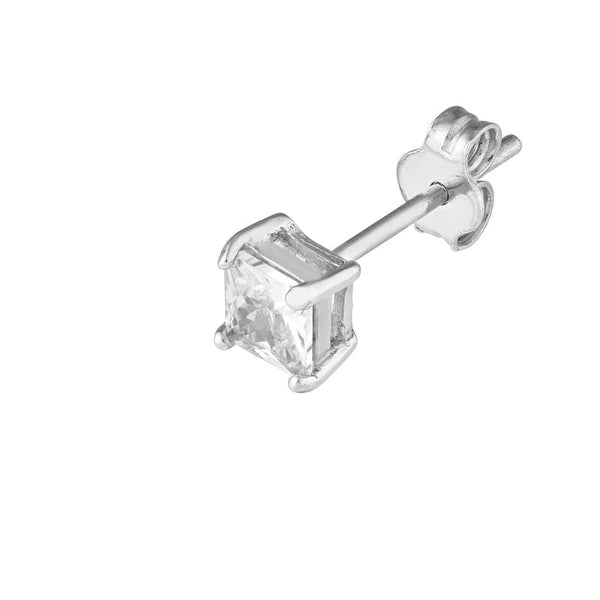 Sterling Silver 4mm Square CZ Stud Earrings on Post Back