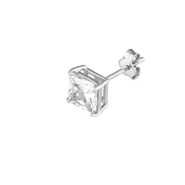 Sterling Silver 6mm Square CZ Stud Earrings on Post Back