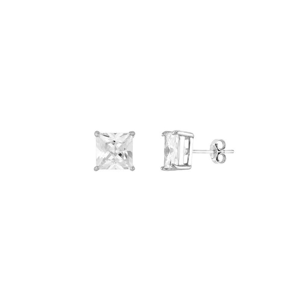 Sterling Silver 8mm Square CZ Stud Earrings on Post Back