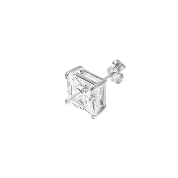 Sterling Silver 8mm Square CZ Stud Earrings on Post Back
