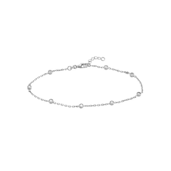 Sterling Silver CZ Stations on Chain Adjustable Anklet