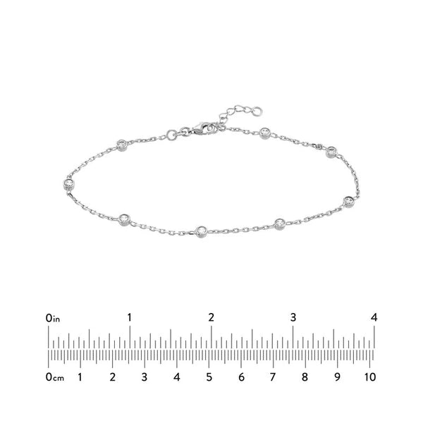 Sterling Silver CZ Stations on Chain Adjustable Anklet