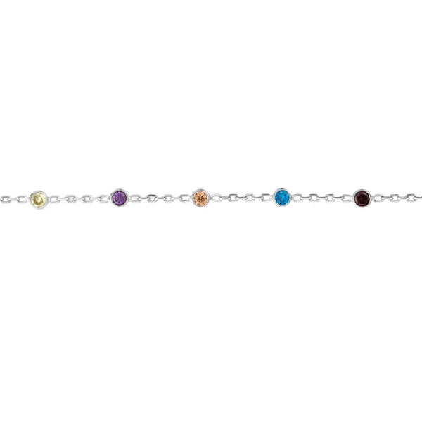 Sterling Silver Color CZ Stations on Chain Adjustable Anklet