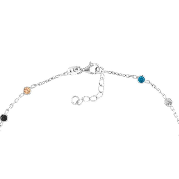 Sterling Silver Color CZ Stations on Chain Adjustable Anklet