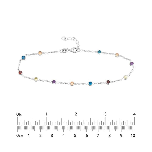 Sterling Silver Color CZ Stations on Chain Adjustable Anklet