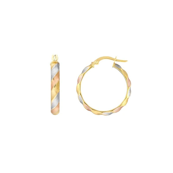 Tri-Color Ribbed Hoop Earrings