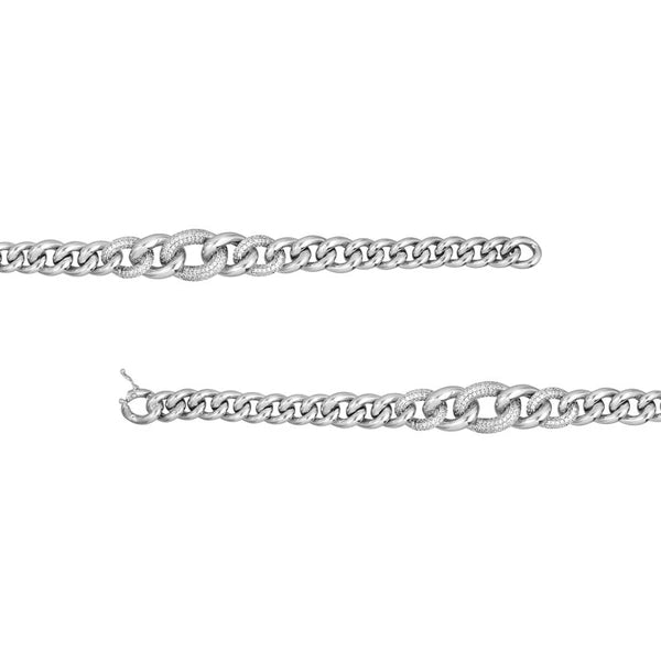 Sterling Silver CZ/Polished Graduating Curb Link Bracelet