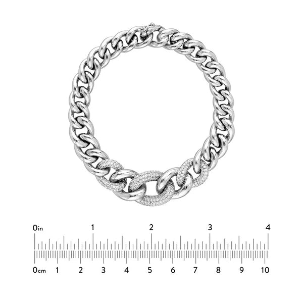 Sterling Silver CZ/Polished Graduating Curb Link Bracelet