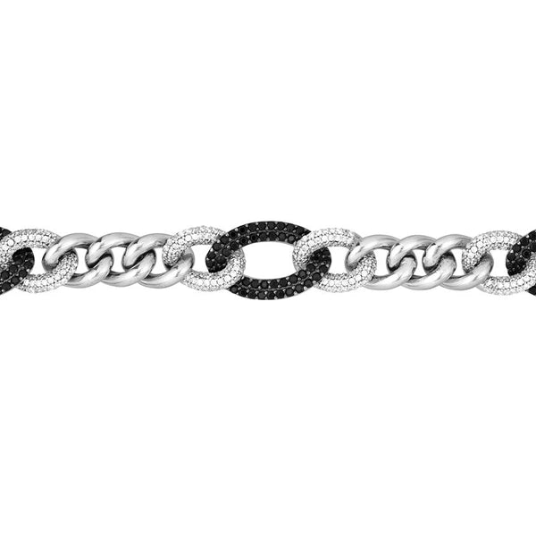 Sterling Silver Curb Link Bracelet with Clear and Black CZ