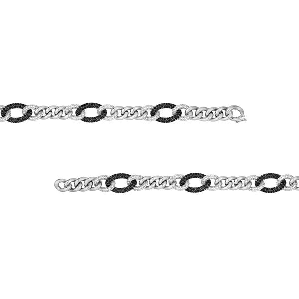 Sterling Silver Curb Link Bracelet with Clear and Black CZ