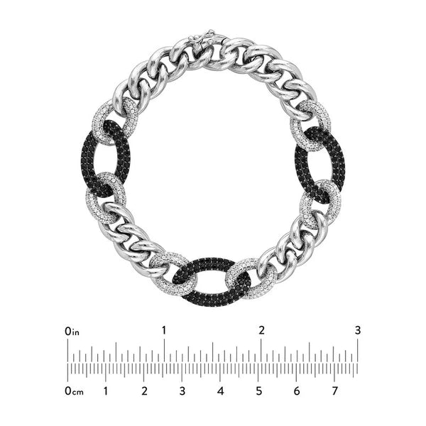 Sterling Silver Curb Link Bracelet with Clear and Black CZ