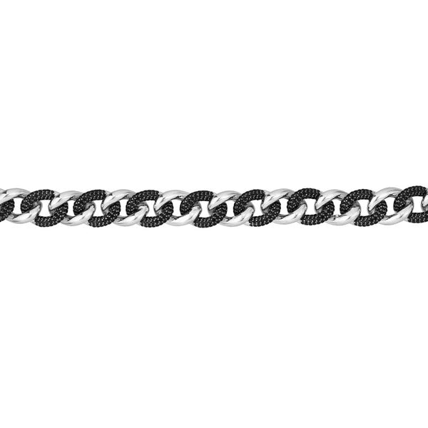 Sterling Silver Black CZ and Polished Curb Link Bracelet