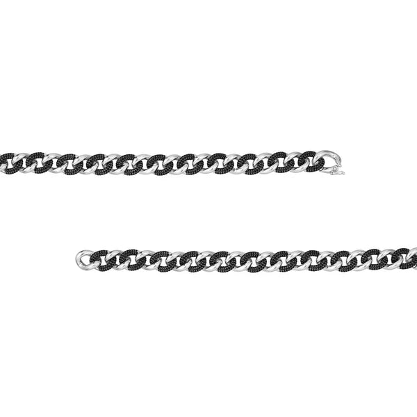 Sterling Silver Black CZ and Polished Curb Link Bracelet