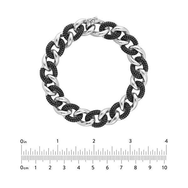 Sterling Silver Black CZ and Polished Curb Link Bracelet