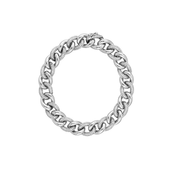 Sterling Silver CZ and Polished Curb Link Bracelet
