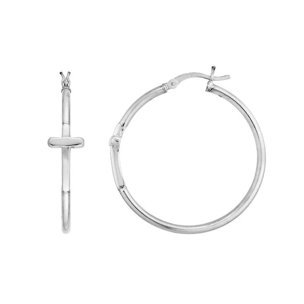 Plated Sterling Silver Cross Hoop Earrings