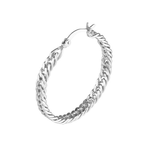 Plated Sterling Silver Curb Chain Hoop Earrings