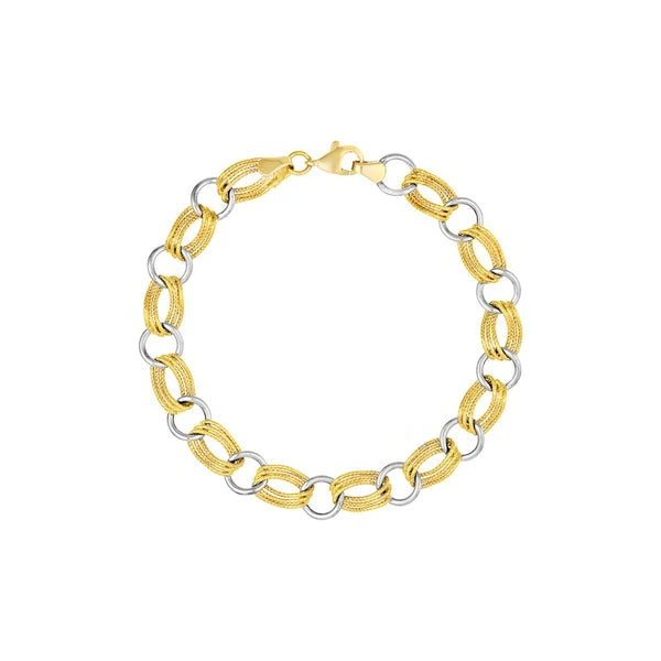 Two-Tone Textured Triple and Plain Link Bracelet