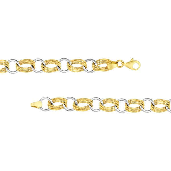 Two-Tone Textured Triple and Plain Link Bracelet