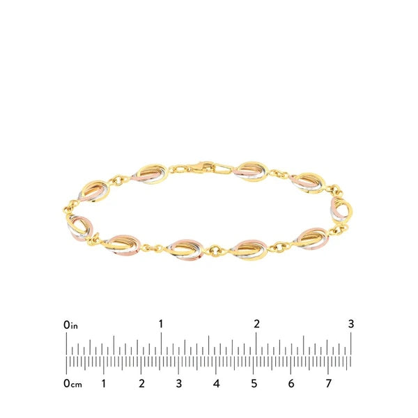Tri-Color Interwoven Triple Oval Link Bracelet