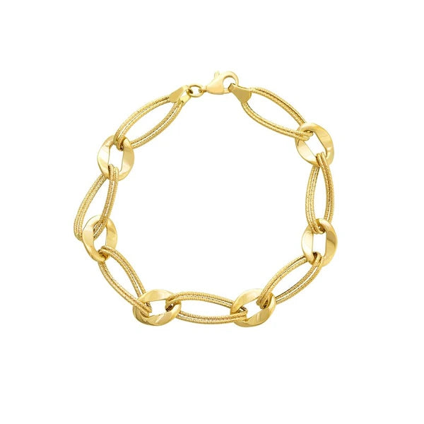 Textured/Polished Open Oval Link Bracelet