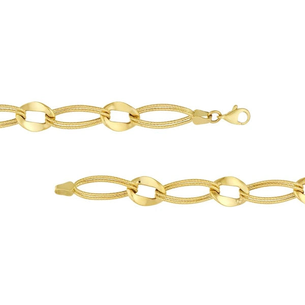 Textured/Polished Open Oval Link Bracelet