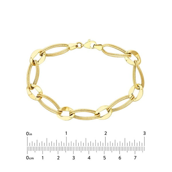 Textured/Polished Open Oval Link Bracelet