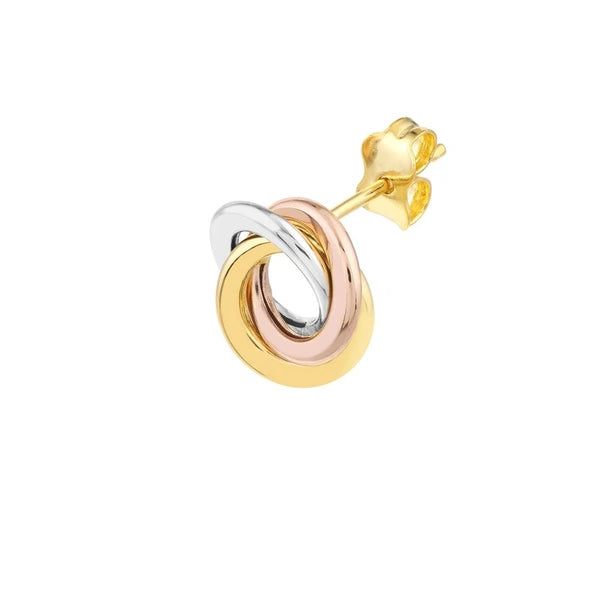 Tri-Color Flat Love Knot Stud Earrings on Post Back