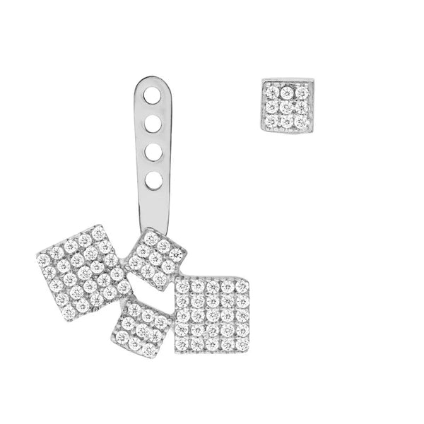 Cube Wht Cz Stud W/wht Cz Cube Charm Ear