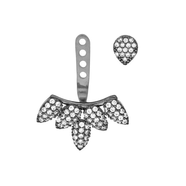 Sterling Silver Black Rhodium CZ Teardrop Earring Jackets