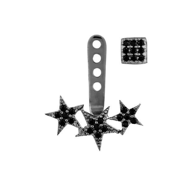 Sterling Silver Black Rhodium CZ Square/Star Earring Jackets