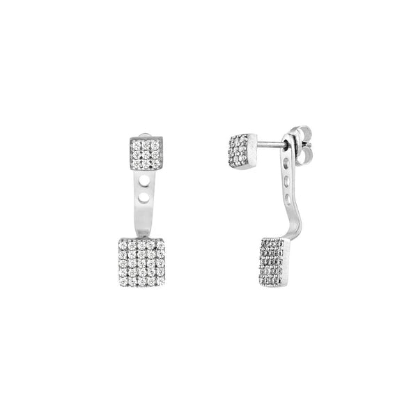 Sterling Silver CZ Double Square Earring Jackets