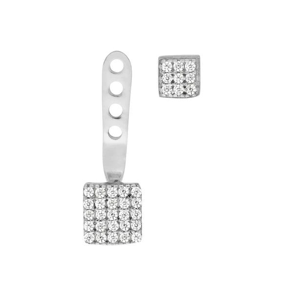 Sterling Silver CZ Double Square Earring Jackets