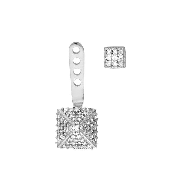 Sterling Silver CZ Diamond-Shape and Pyramid Earring Jackets