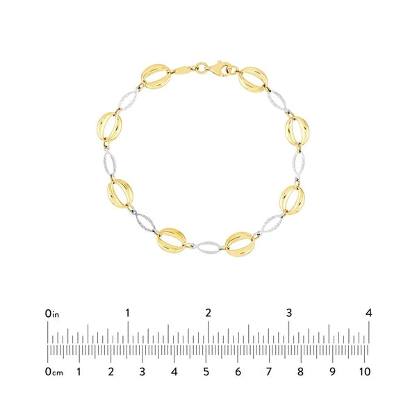 Two-Tone Puffed and Diamond-Cut Oval Link Bracelet