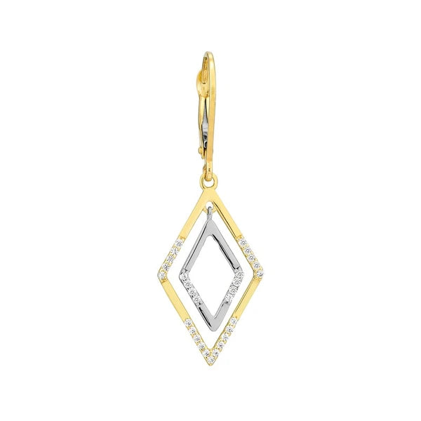 Two-tone CZ Double Framed Rhombus Drop Earrings